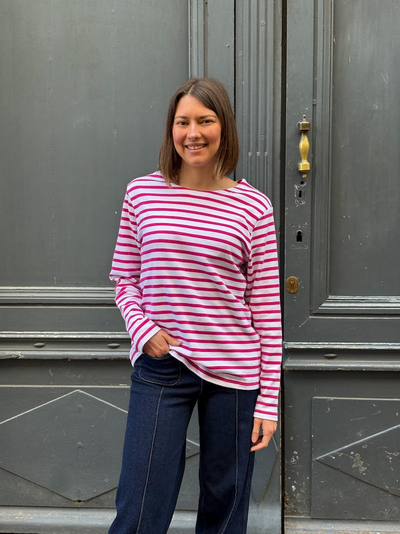 T-shirt manches longues rayé rose - Love by MD