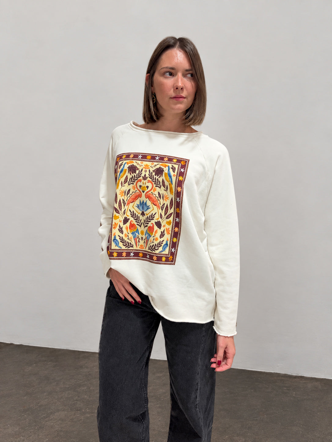 sweat-shirt fleurs vintages tendance bohème pour femme mi-saison automne