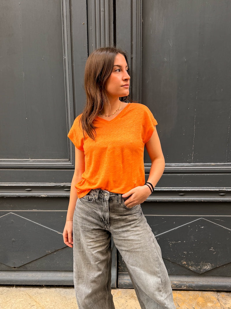 T-shirt en lin col V - Love by MD