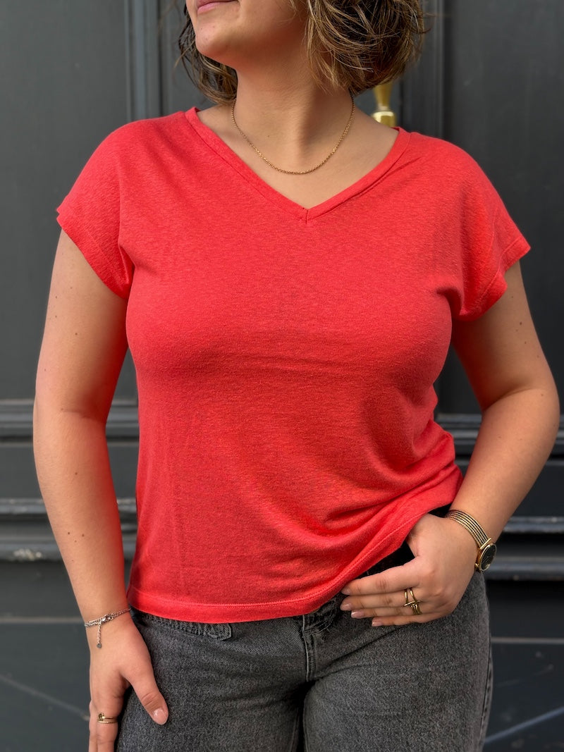 T-shirt en lin col V - Love by MD