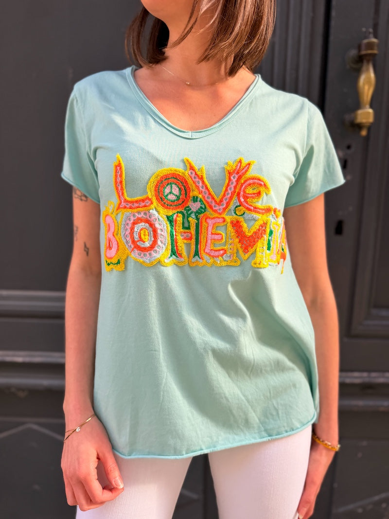 T-shirt en coton brodée "Love bohèmia"
