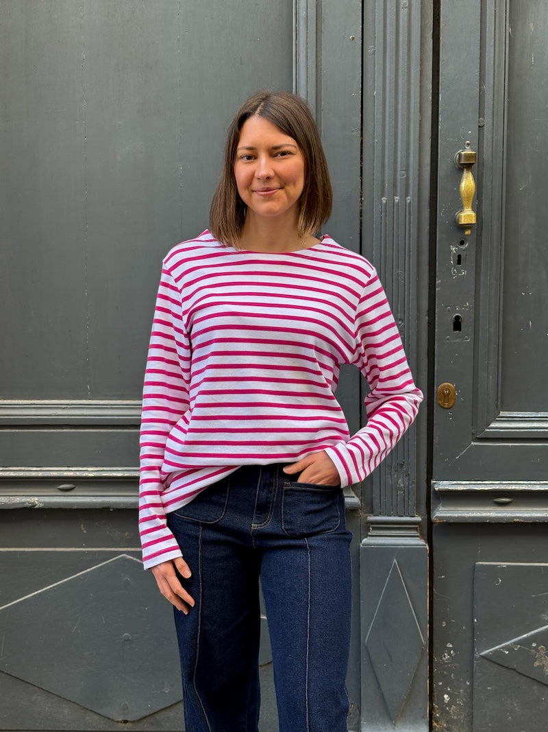 T-shirt manches longues rayé rose - Love by MD