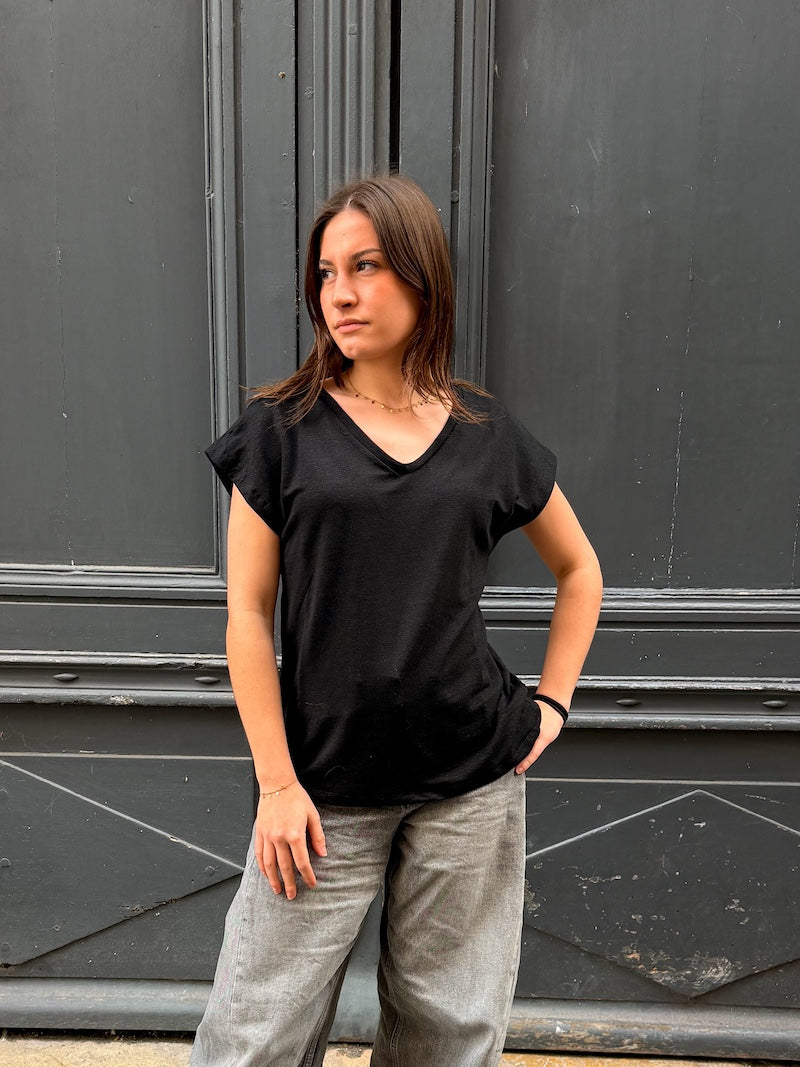 T-shirt en lin col V - Love by MD