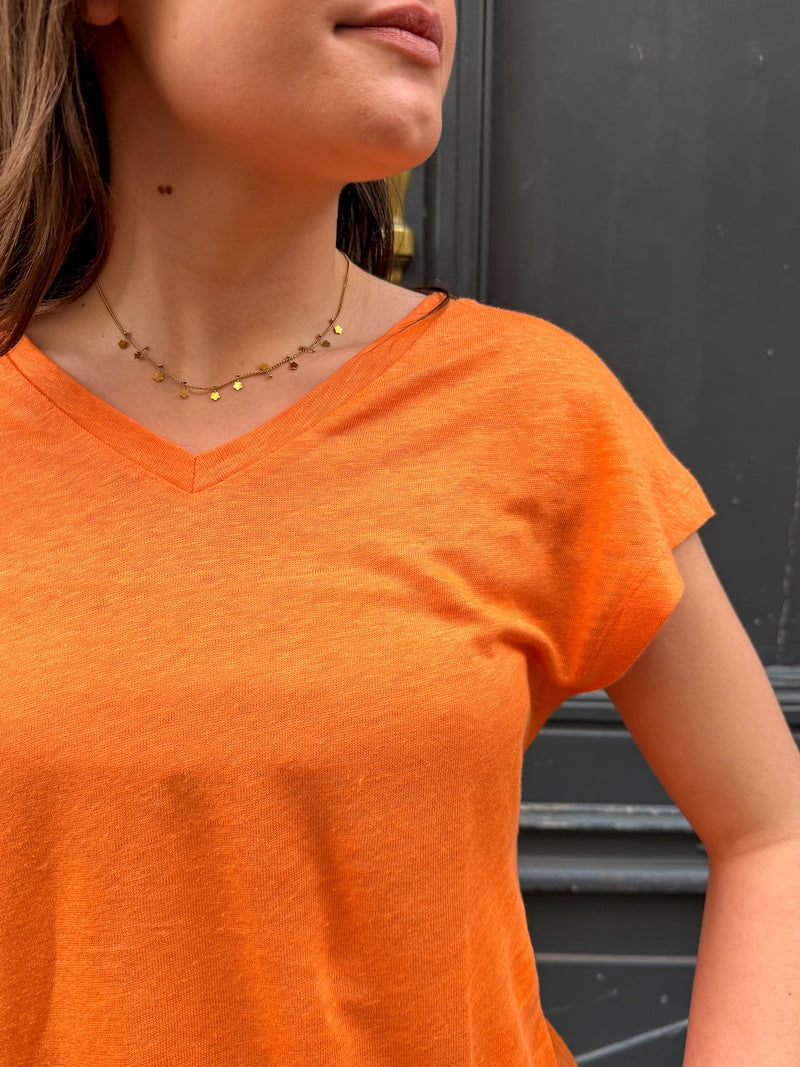 T-shirt en lin col V - Love by MD