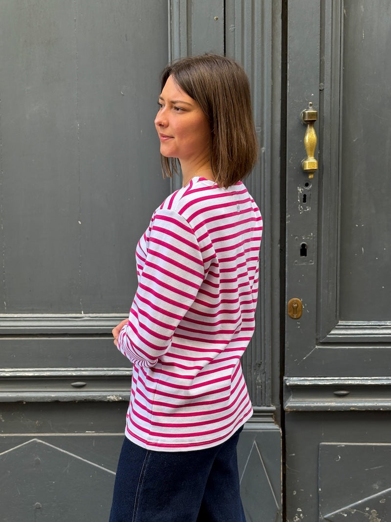 T-shirt manches longues rayé rose - Love by MD