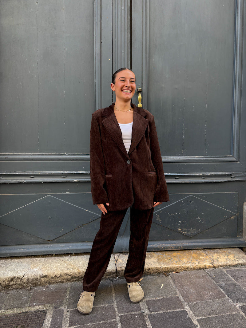 Pantalon de tailleur chic marron en velours