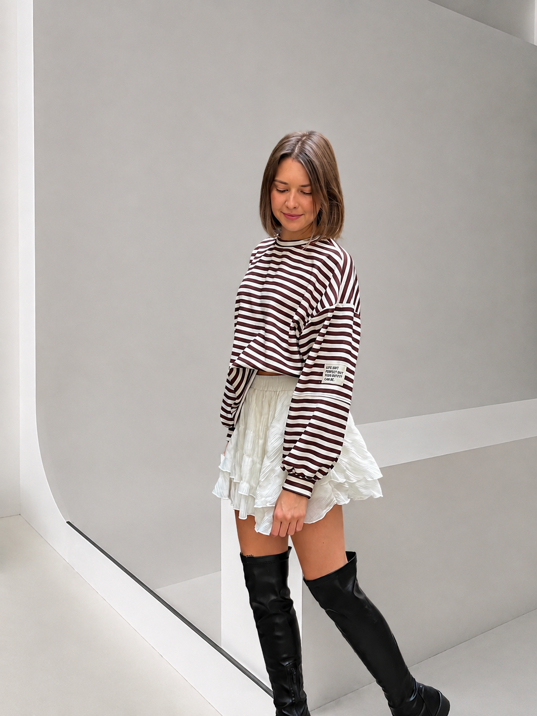 pull rayé marron et blanc tendance pour femme