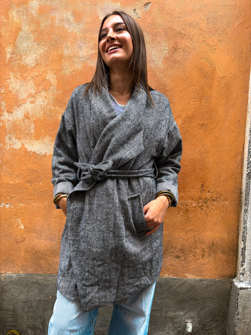 Trench à motif vintage chevron gris