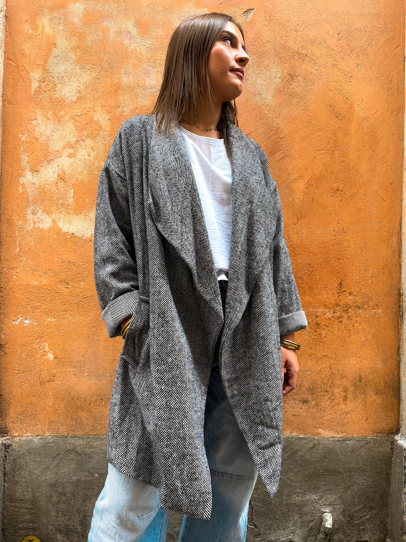 Trench à motif vintage chevron gris