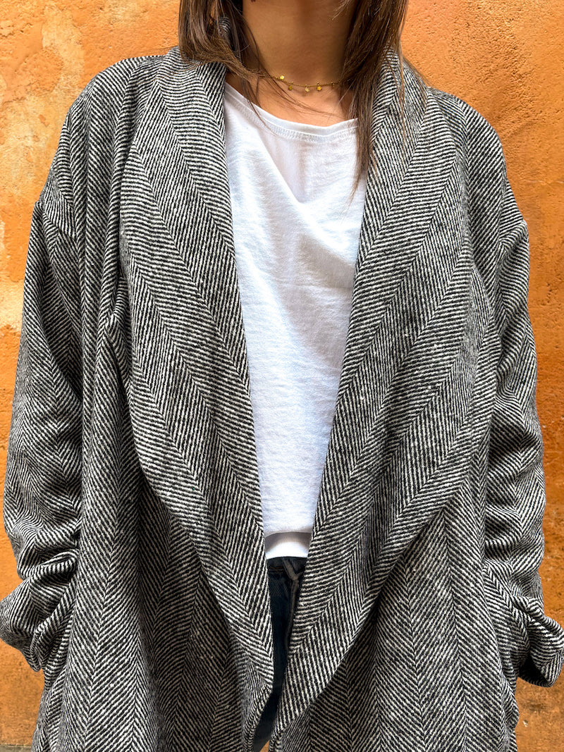 Trench à motif vintage chevron gris