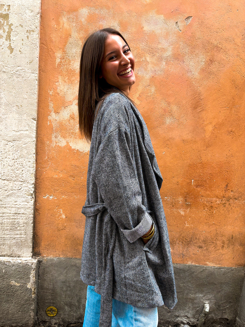 Trench à motif vintage chevron gris