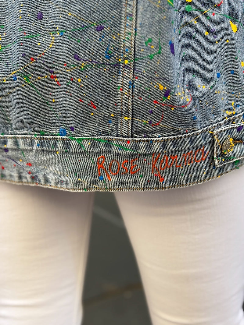 Veste en jean customisée Pop Art Frida Kahlo