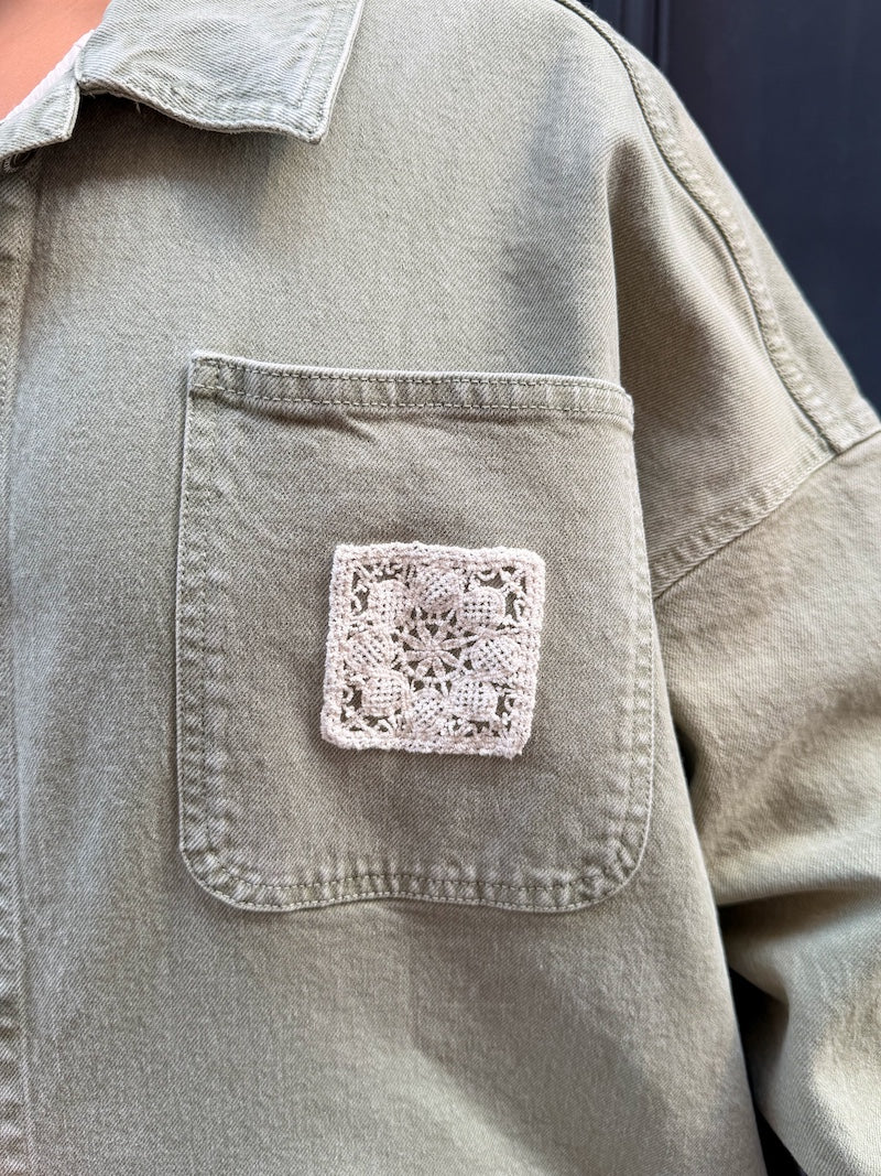 Veste en jean kaki oversize personnalisée d'un élépéhant pour femme
