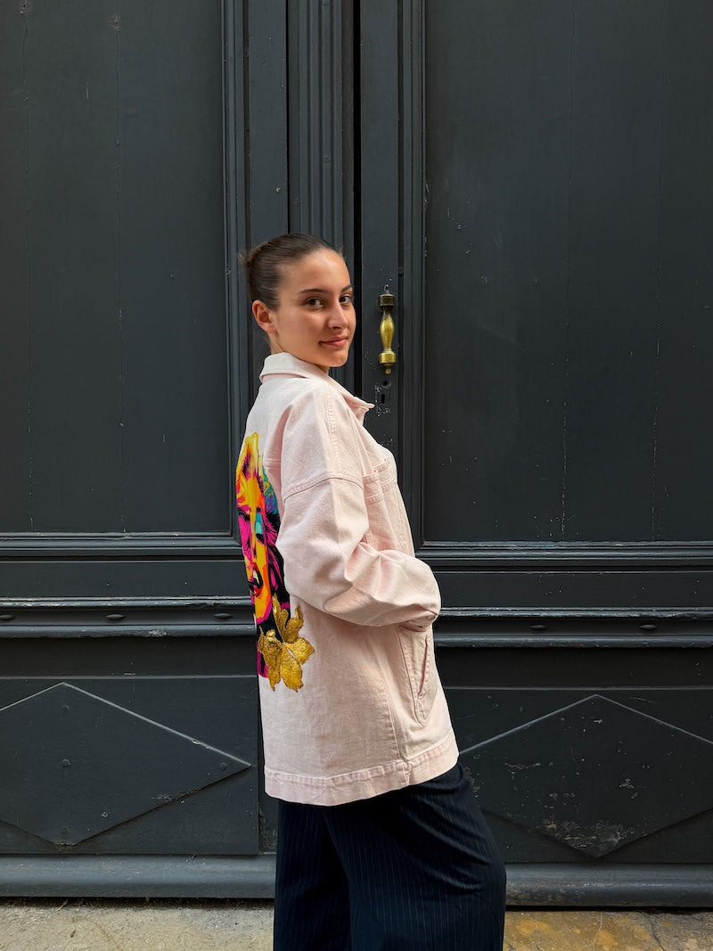 Veste oversize zen jean rose Pop Art - Marilyn Monroe