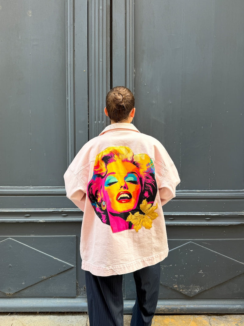 Veste oversize zen jean rose Pop Art - Marilyn Monroe