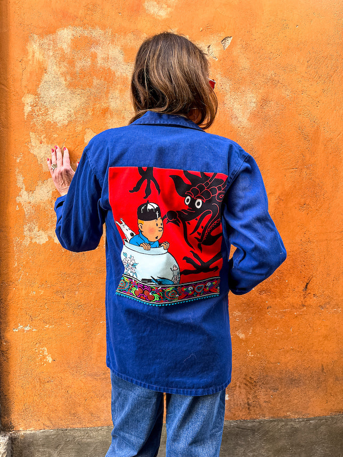 veste tendance brodée et personnalisée tintin le lotus bleu