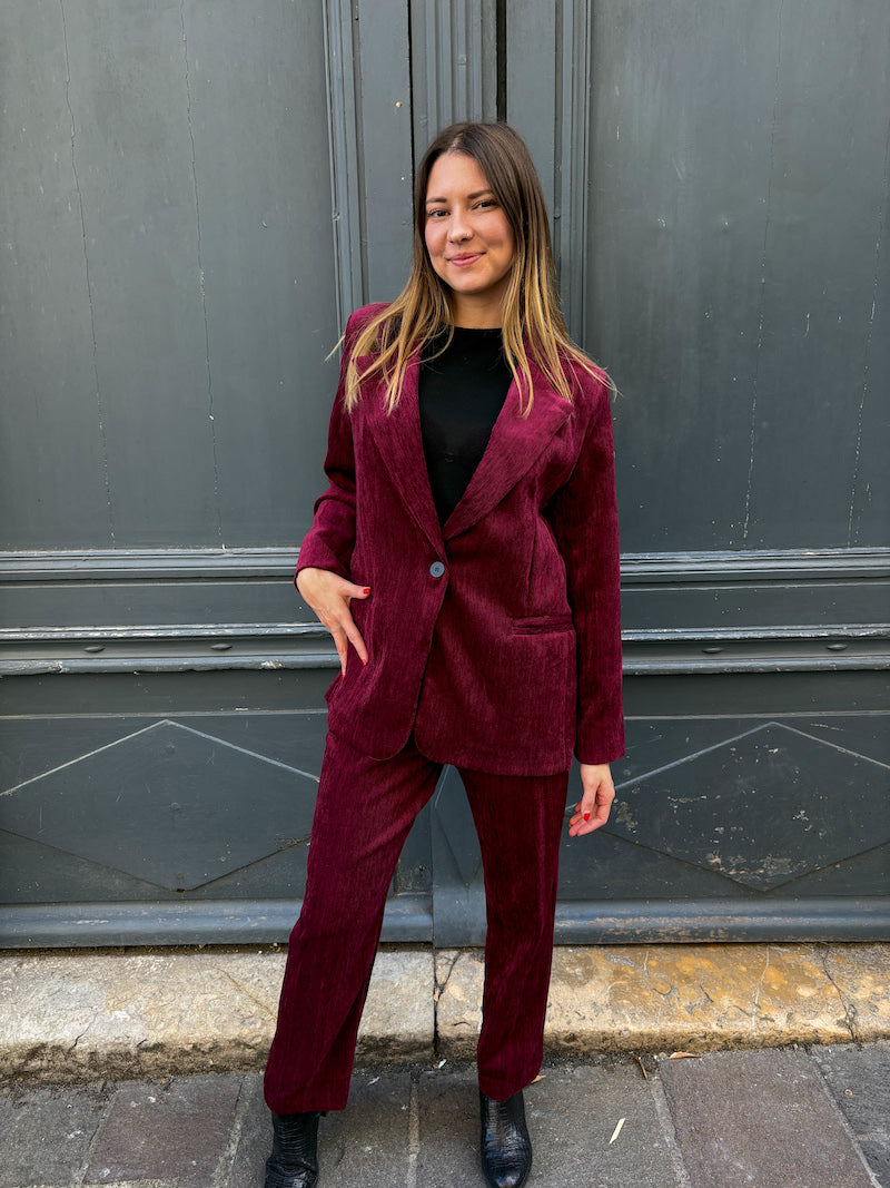 Pantalon de tailleur chic bordeaux en velours