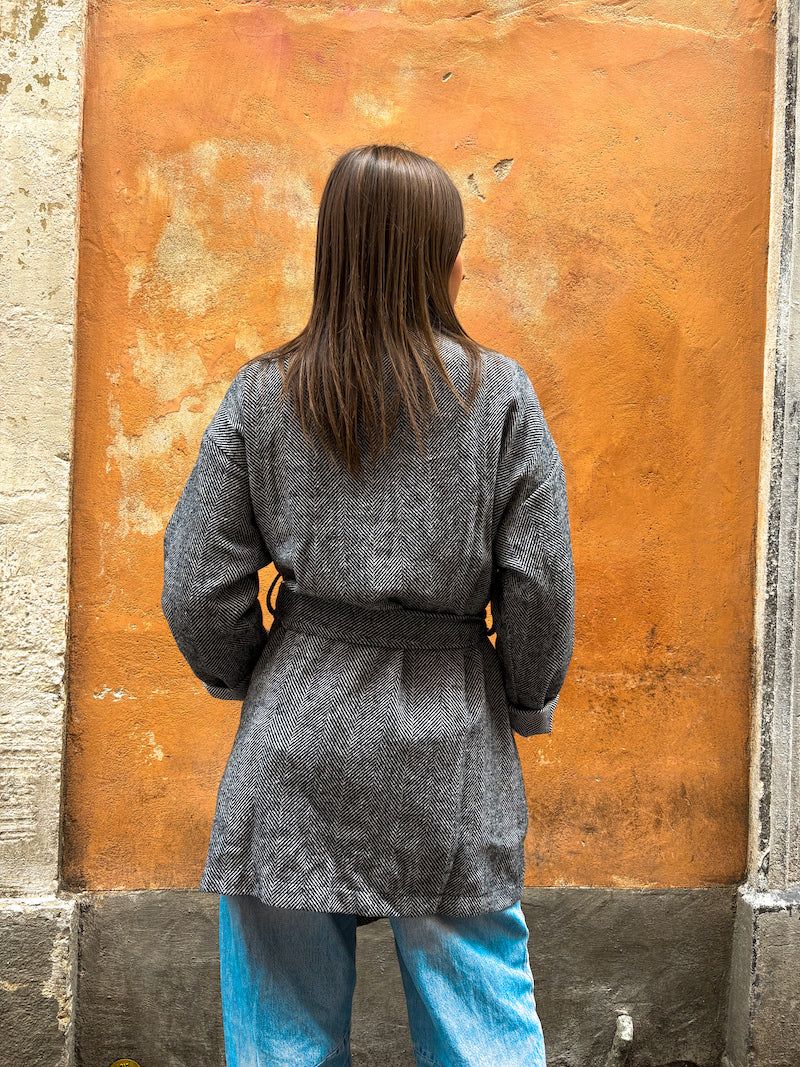 Trench à motif vintage chevron gris