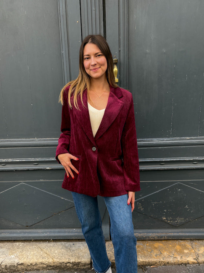 Veste blazer chic en velours bordeaux