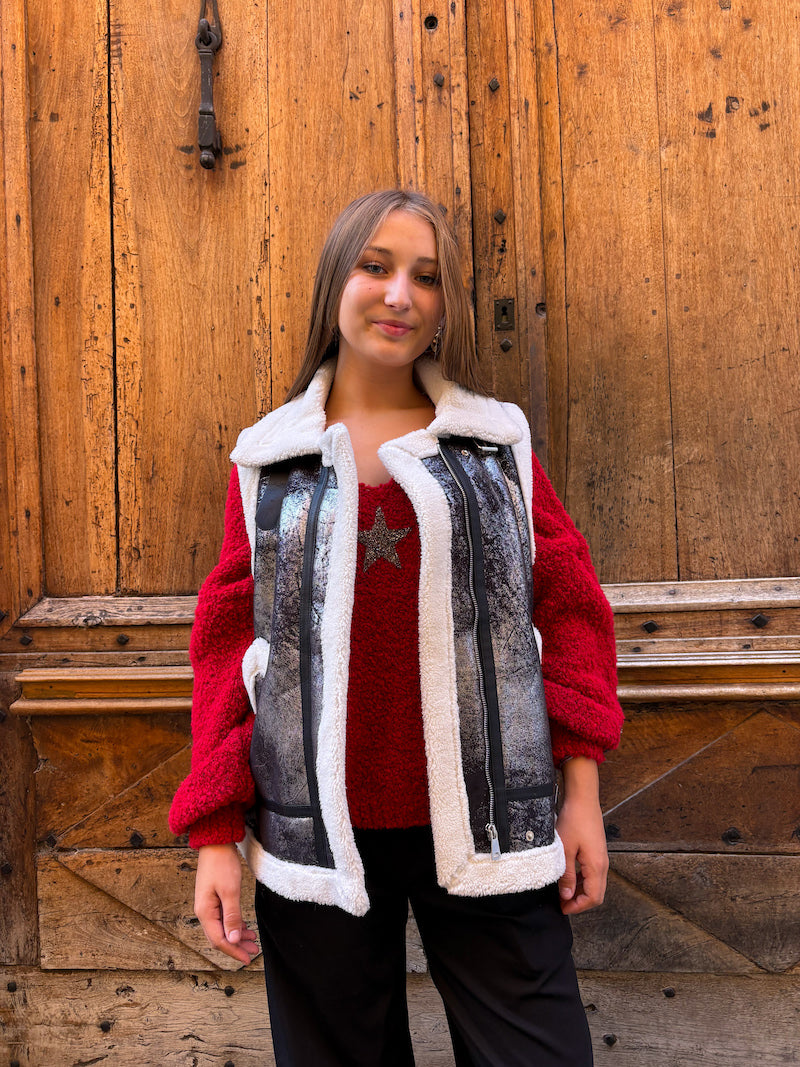 Veste bombardier oversize gris métallique