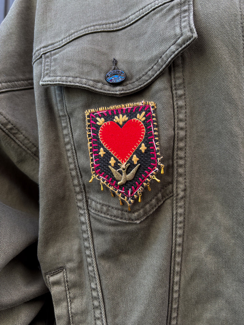 Veste bombers kaki brodée Frida Kahlo - Flores y Abejas