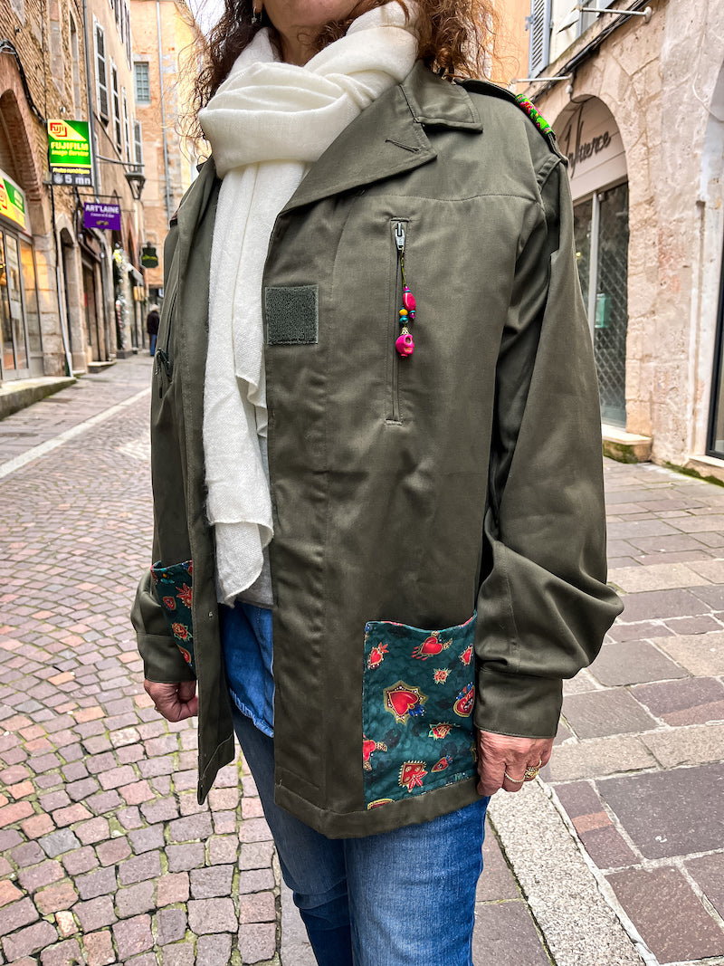 Veste militaire brodée à la main Frida Kahlo Papagayo