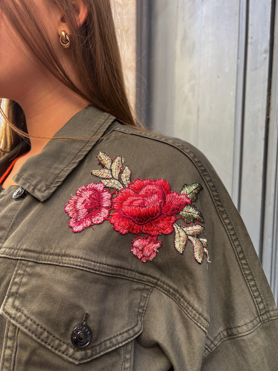 Veste bombers kaki brodée Frida Kahlo - Flores y Abejas