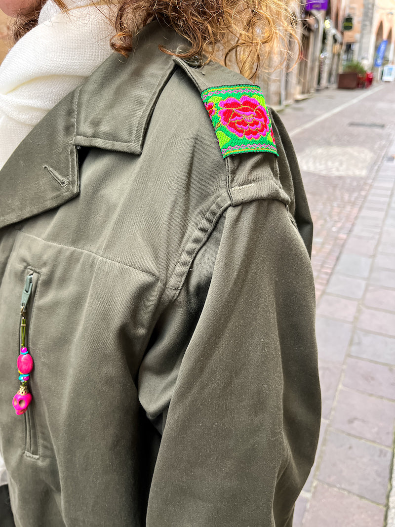 Veste militaire brodée à la main Frida Kahlo Papagayo