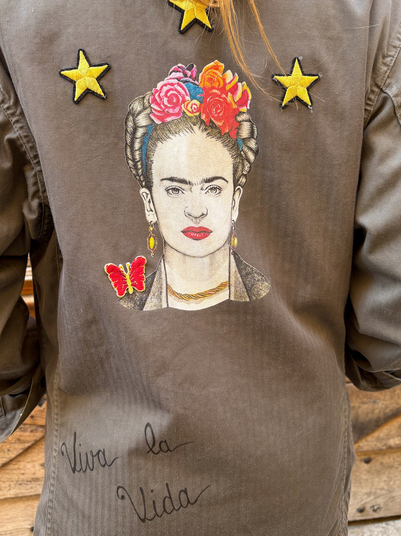Veste militaire personnalisée à la main Frida Kahlo - Corazon Rojo