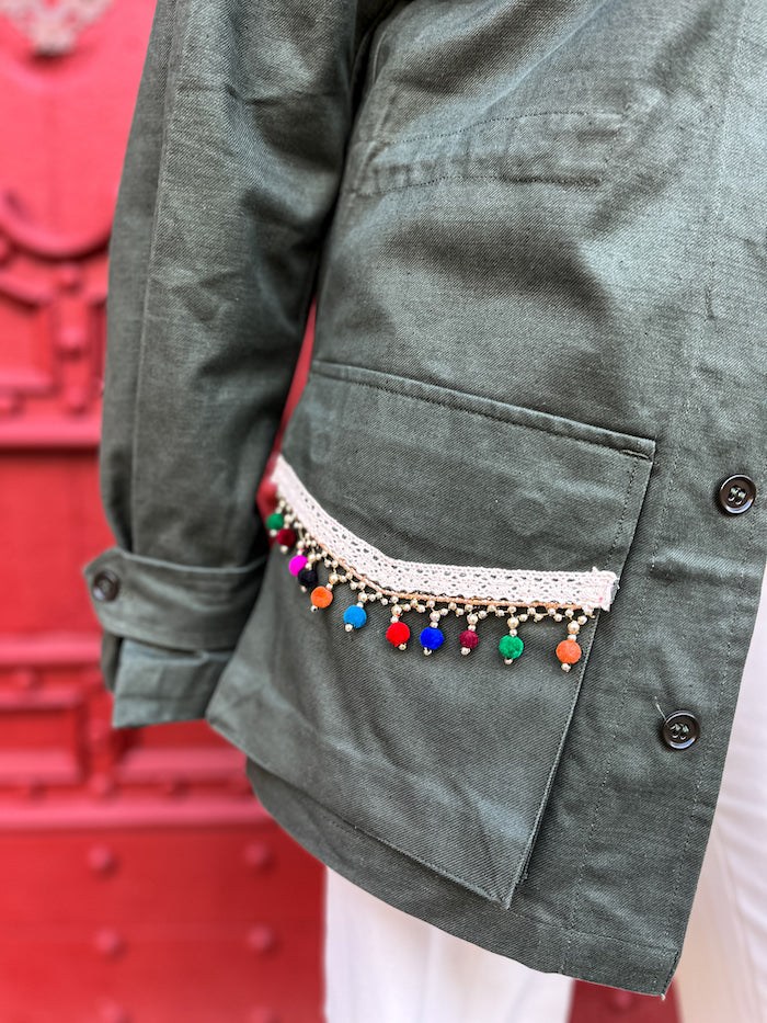 Veste militaire personnalisée à la main Frida Kahlo