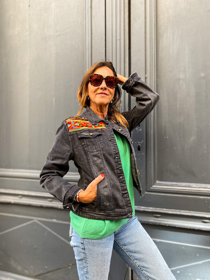 Veste en jean noir aigle Eagle