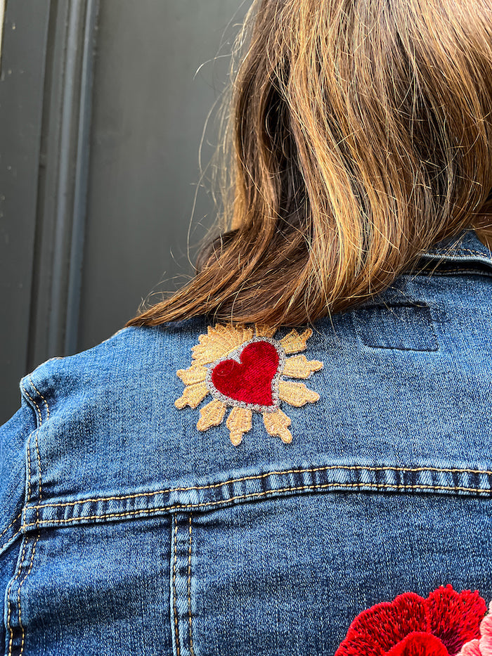Veste en jean brodée àa la main Frida Kahlo Floras