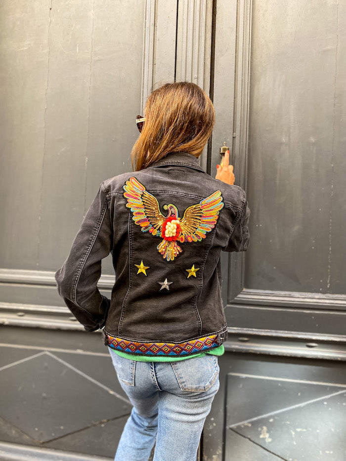 Veste en jean noir aigle Eagle
