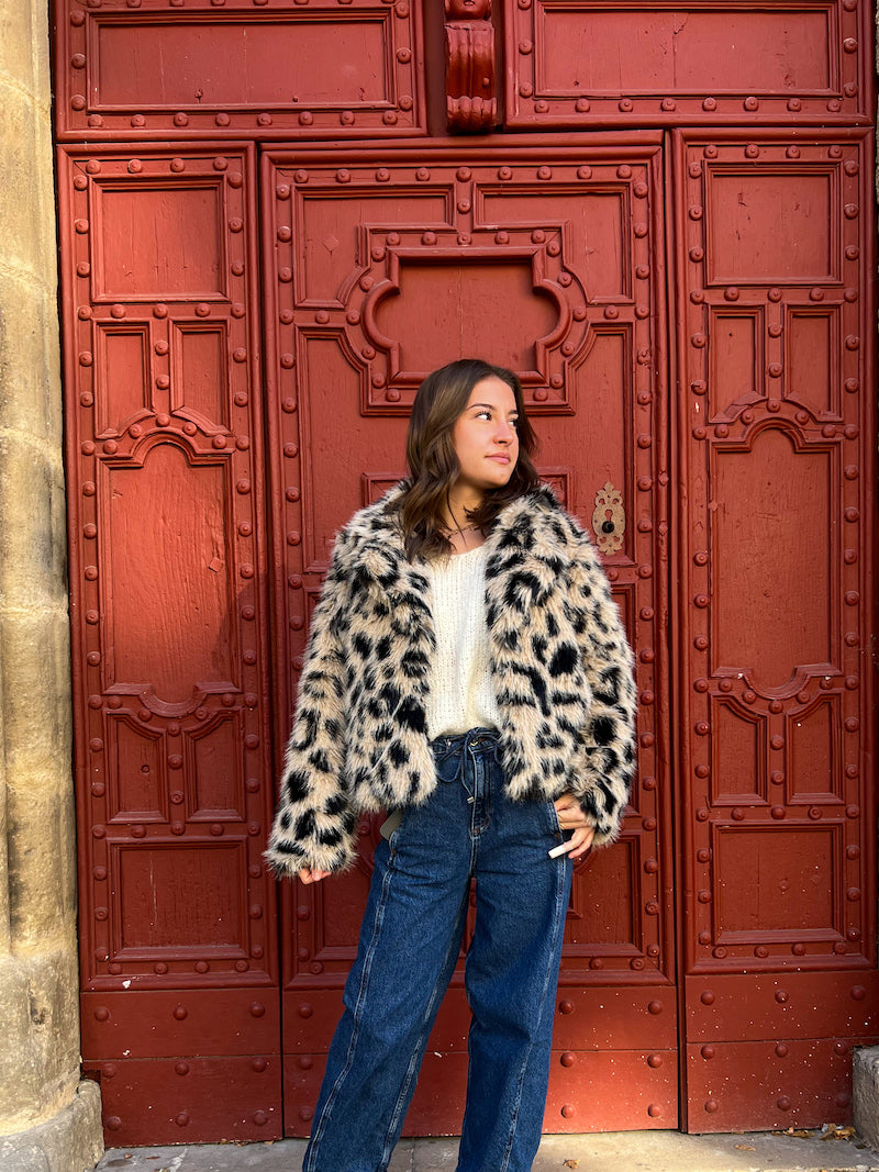 Manteau fausse fourrure léopard