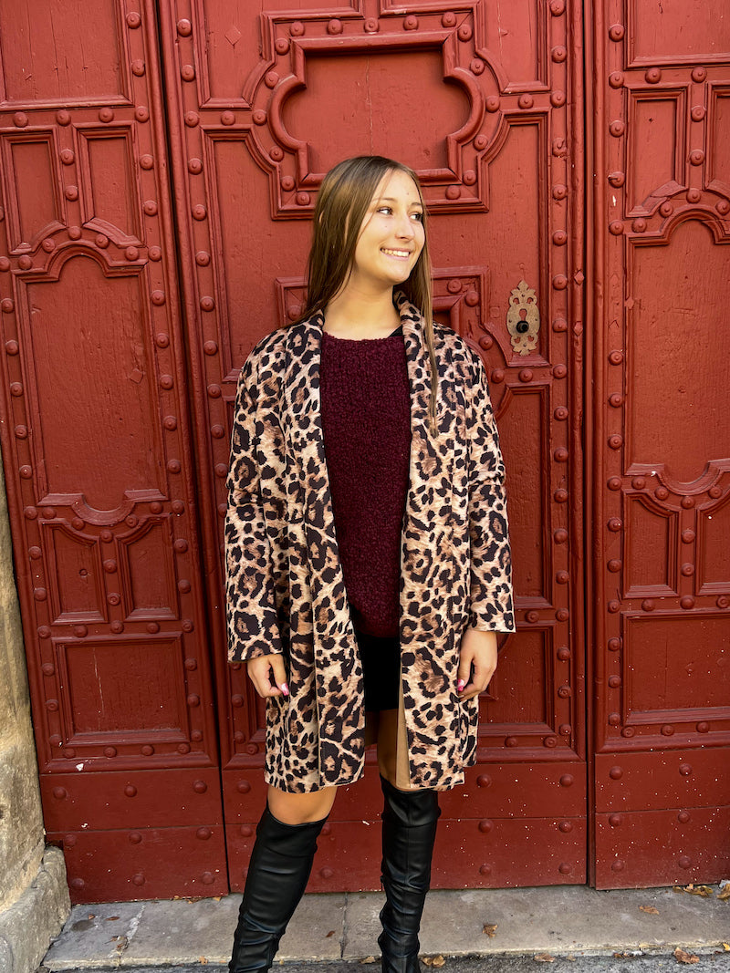 Trench mi-long léopard en suédine
