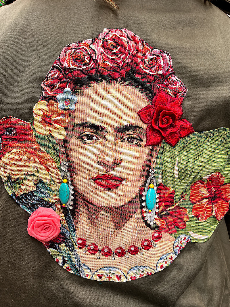 Veste militaire brodée à la main Frida Kahlo Papagayo