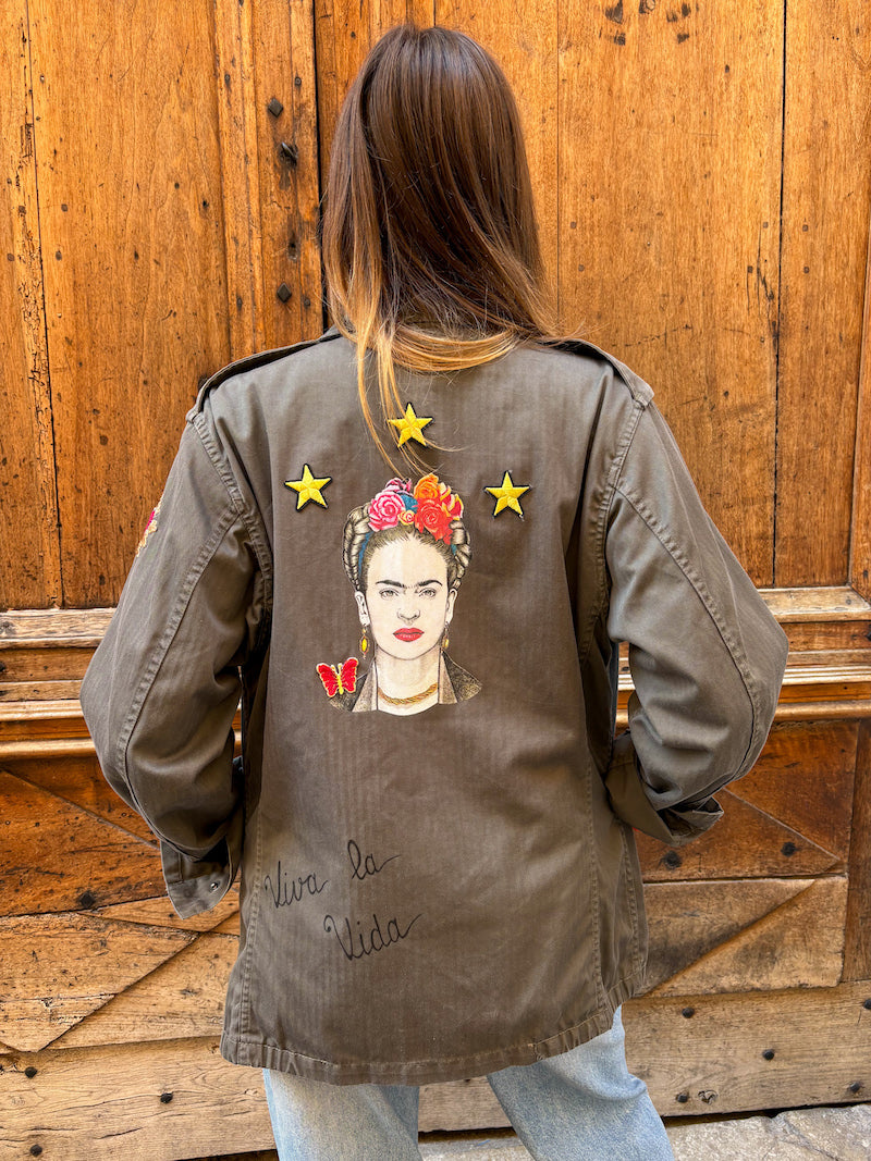 Veste militaire brodée Frida Kahlo - Corazon Rojo