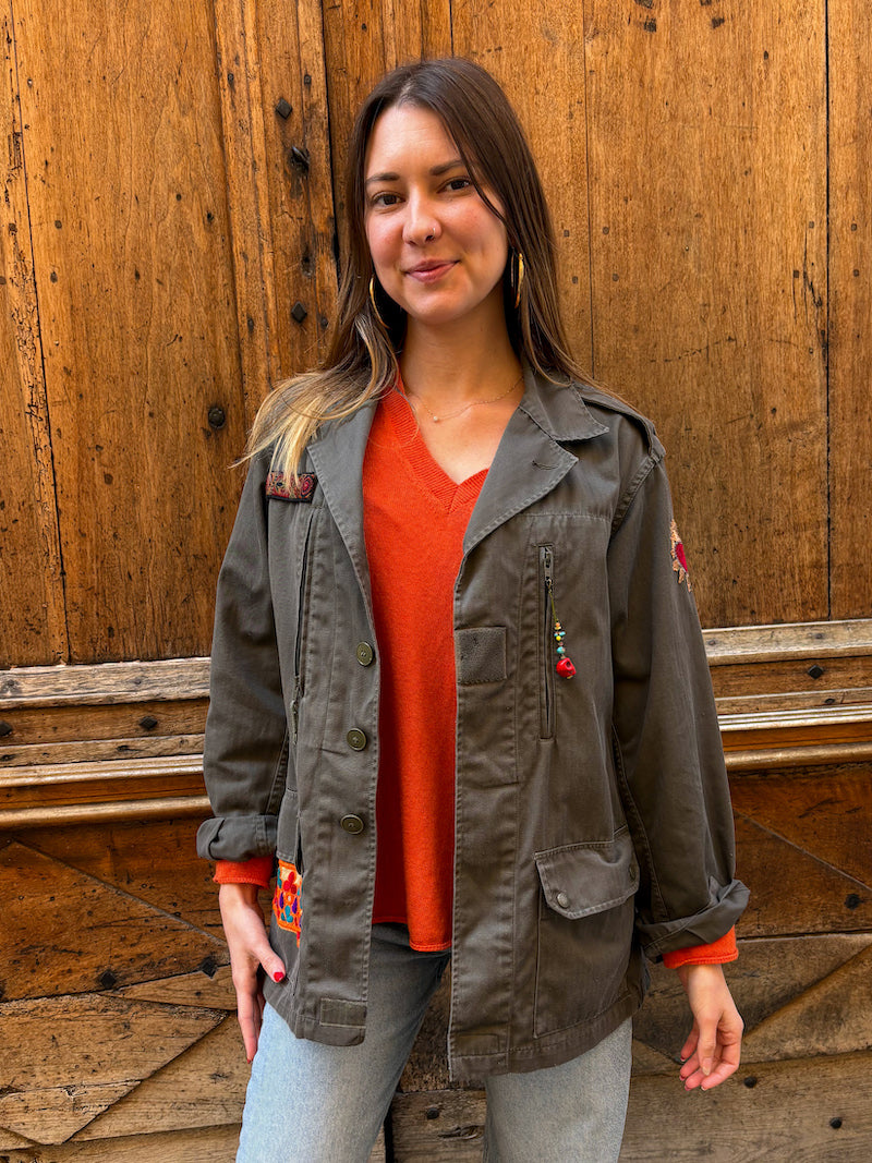 Veste militaire brodée Frida Kahlo - Corazon Rojo