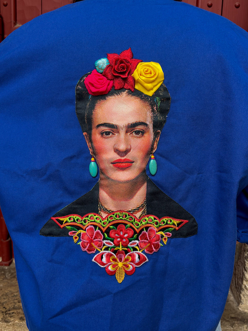 Veste bleu de travail brodée Frida Kahlo