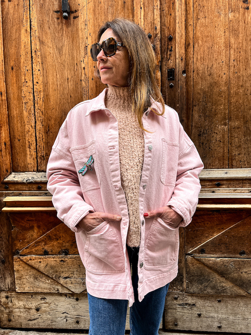 Veste rose oversize customisée de fleurs - Flores