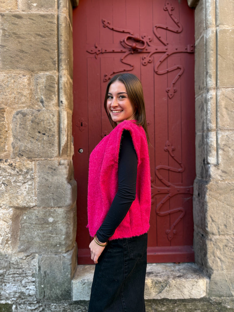 Gilet sans manches rose duveteux
