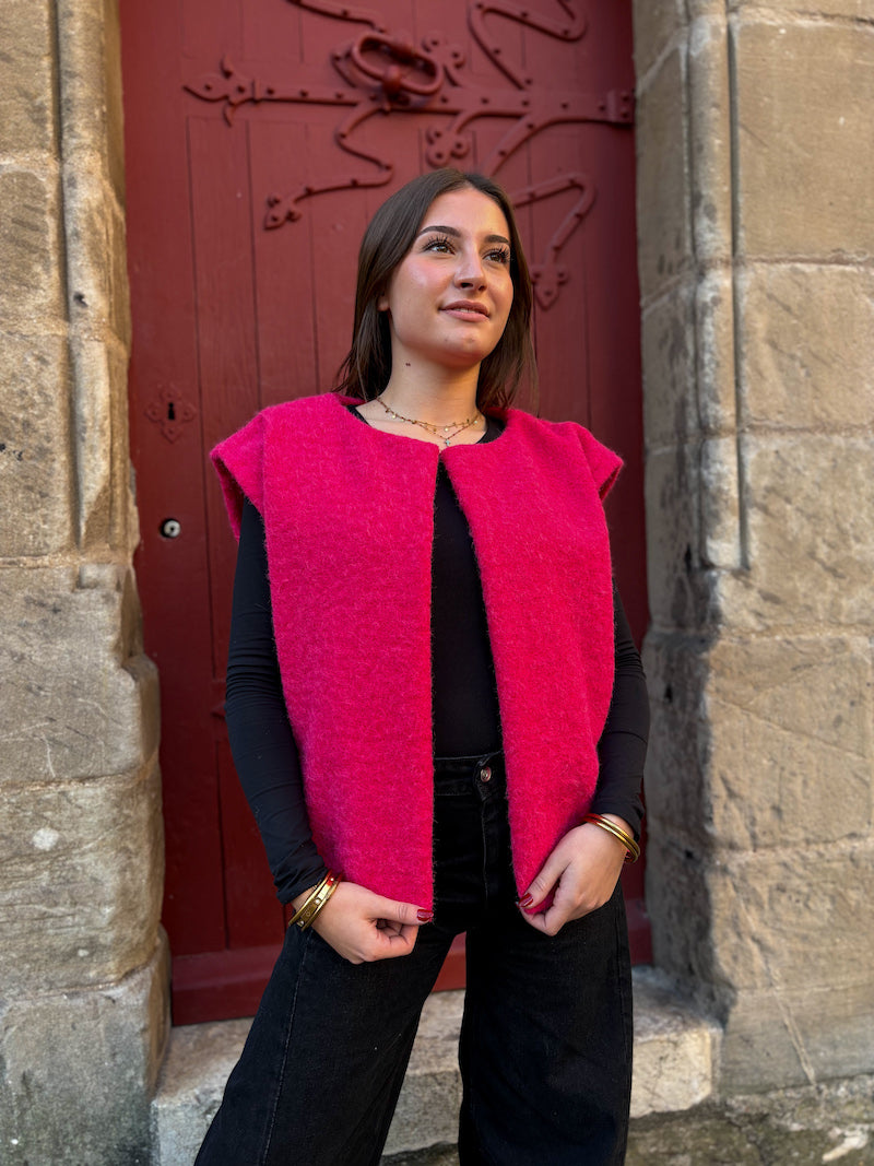Gilet sans manches rose duveteux