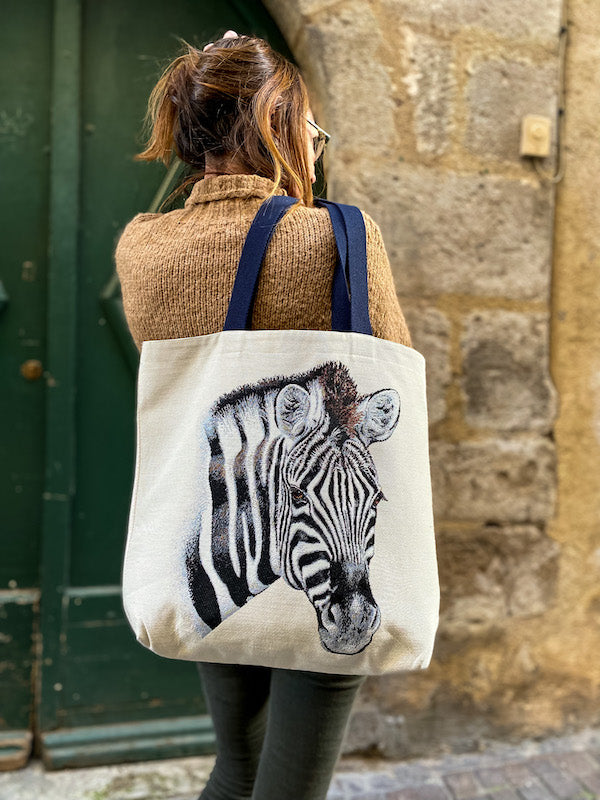 Tote bag tête de Zèbre réversible