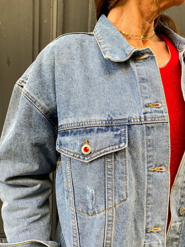 Veste en jean oversize personnalisée avec des ailes d'ange dorées