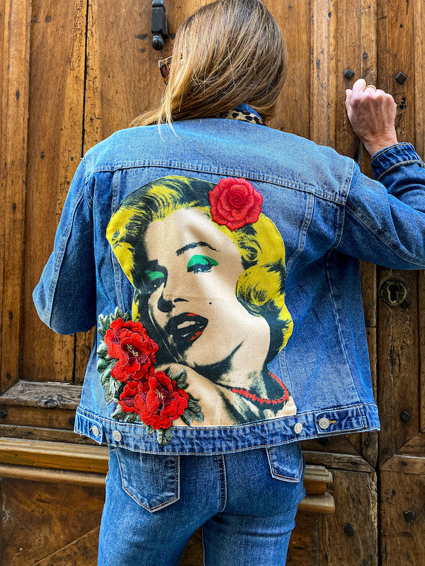 Veste en jean brodée a l'effigie de Marilyn Monroe Poupoupidou