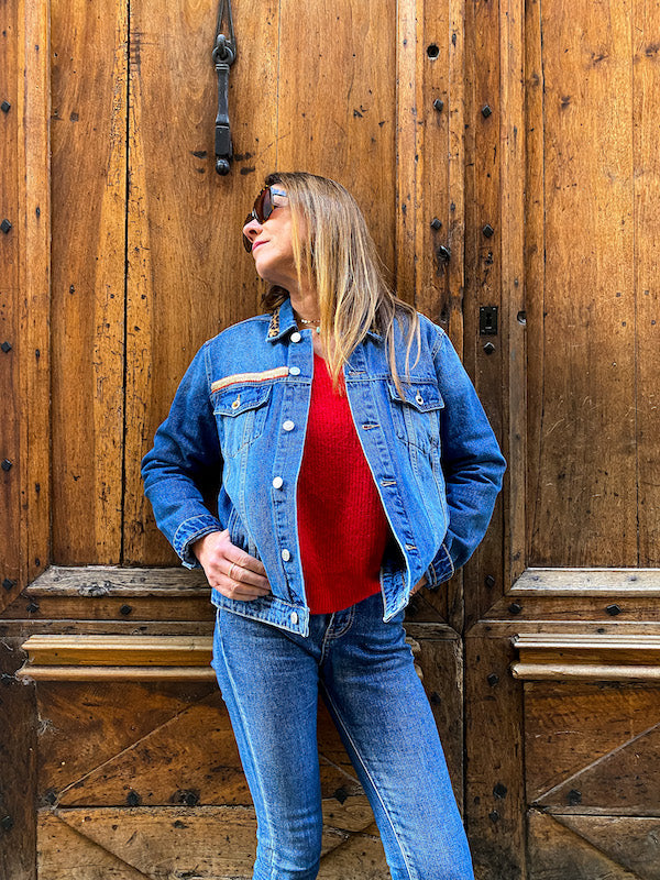 Veste en jean brodée a l'effigie de Marilyn Monroe Poupoupidou