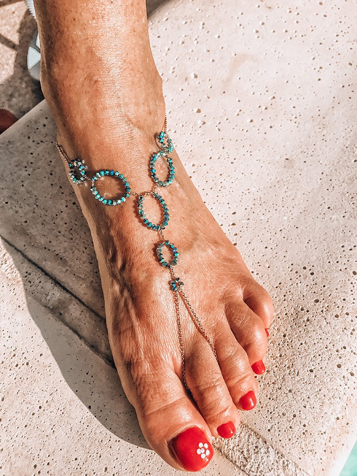 Bijou de pied en plaqué or et Swarovski vert Bulle