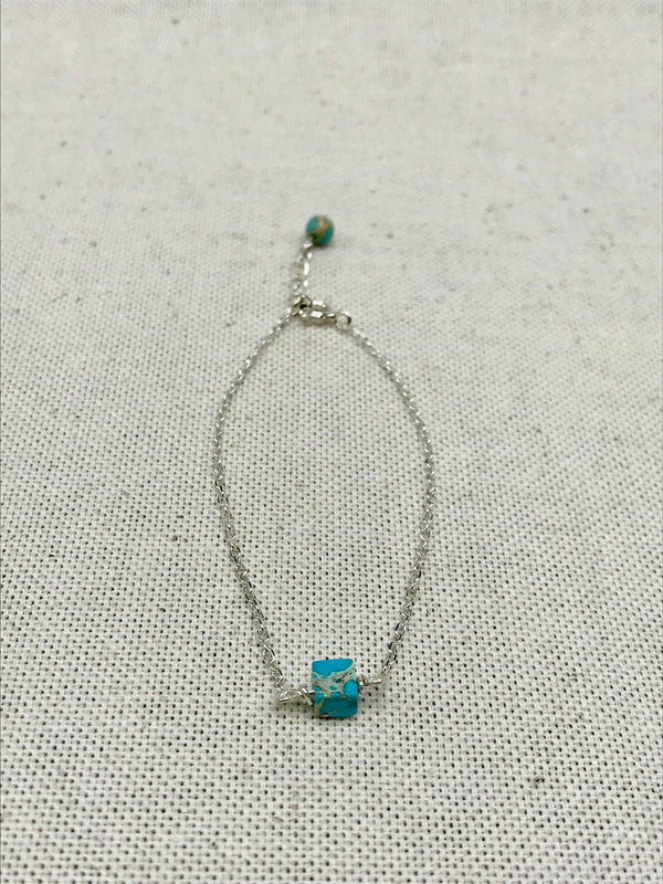 Bracelet en argent et cube turquoise - Bracelet