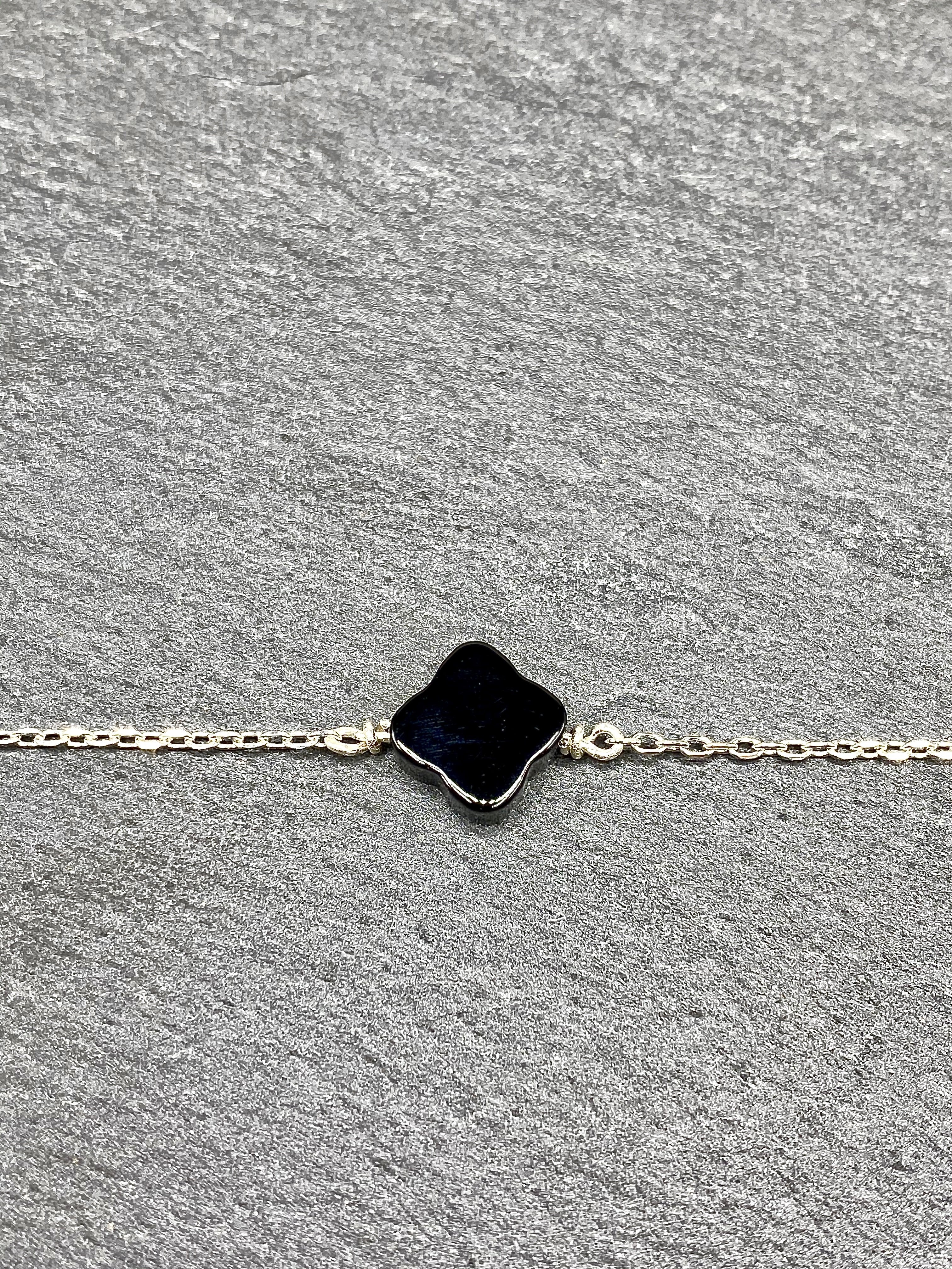 Collier trèfle en argent et onyx Lucky - Collier
