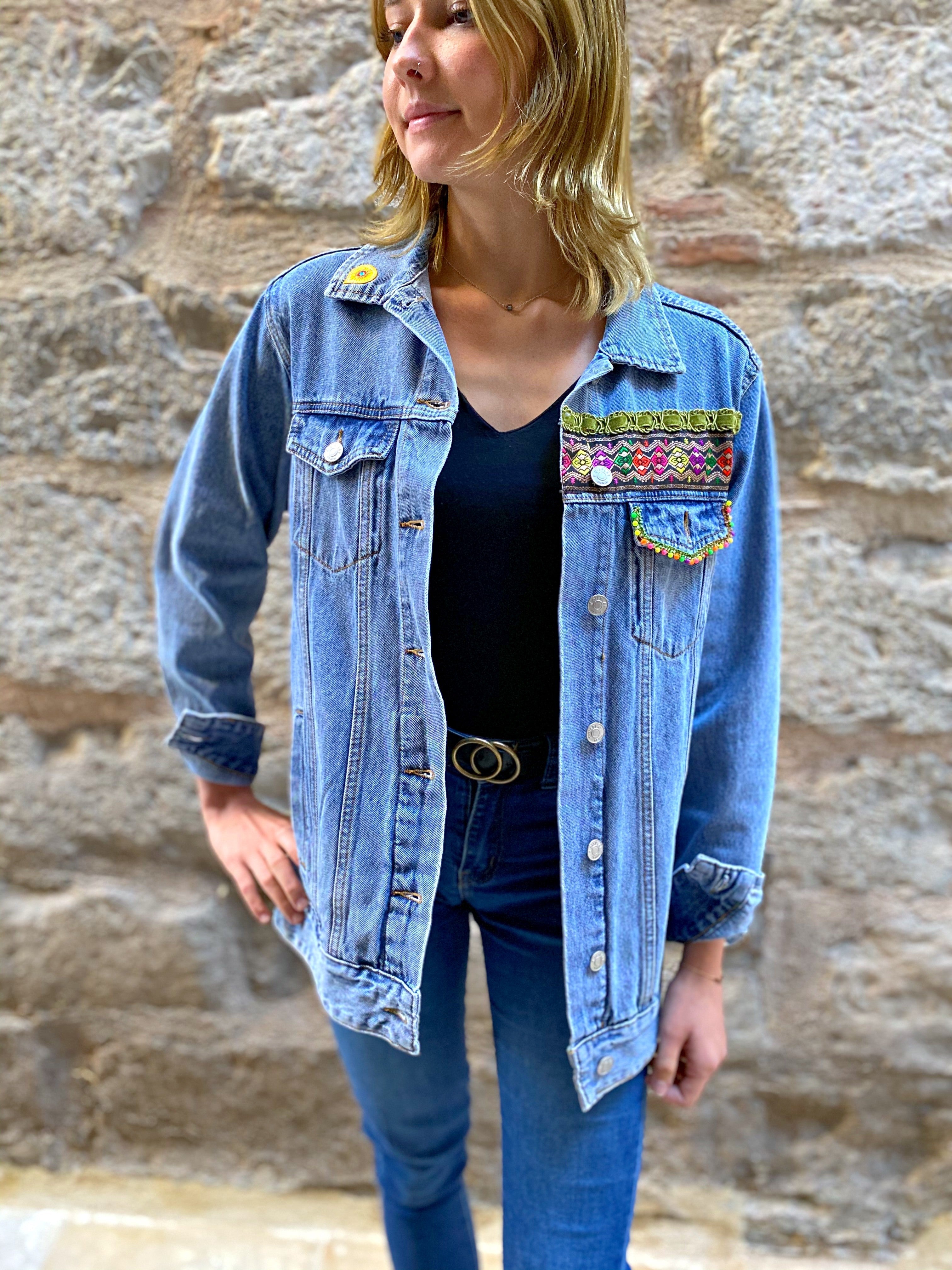 Veste en jean loose ailes d’ange argent - Veste en jean